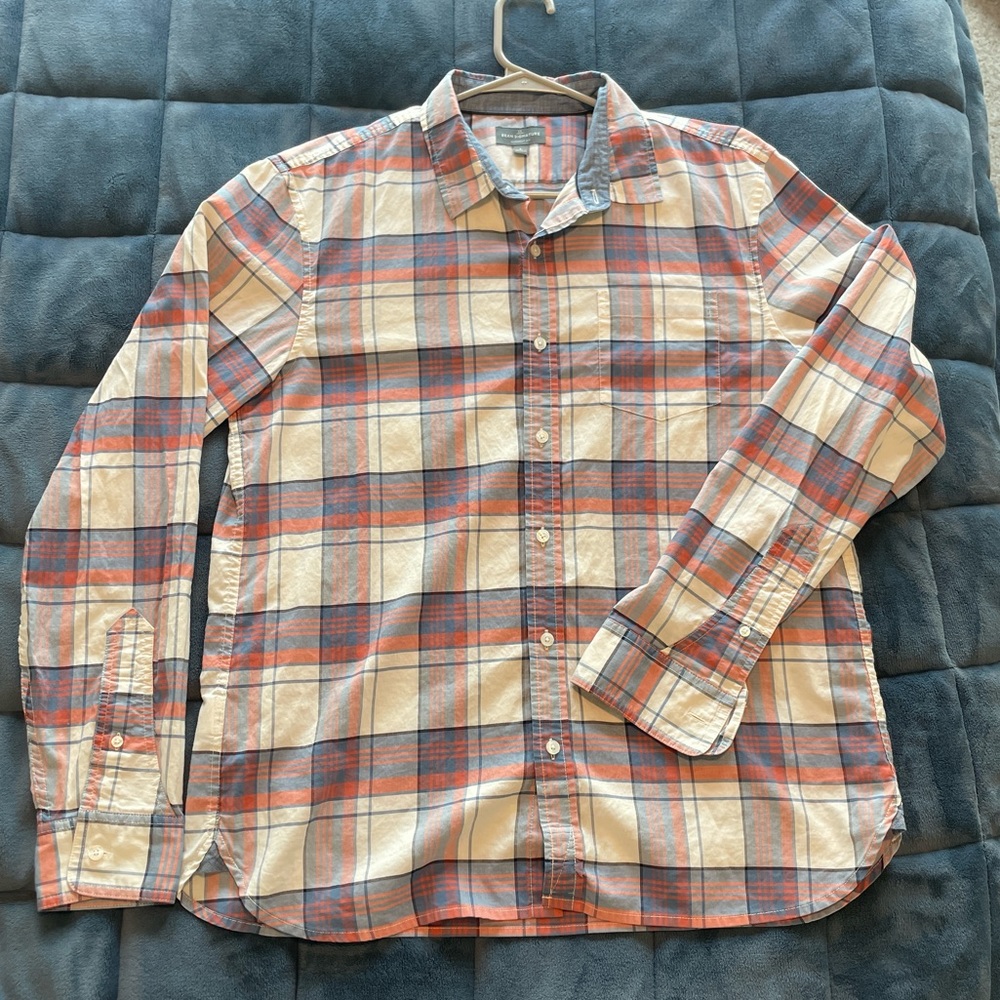 LL Bean Plaid Oxford Long sleeve button up Shirt, Men’s Large. Bean Signature.